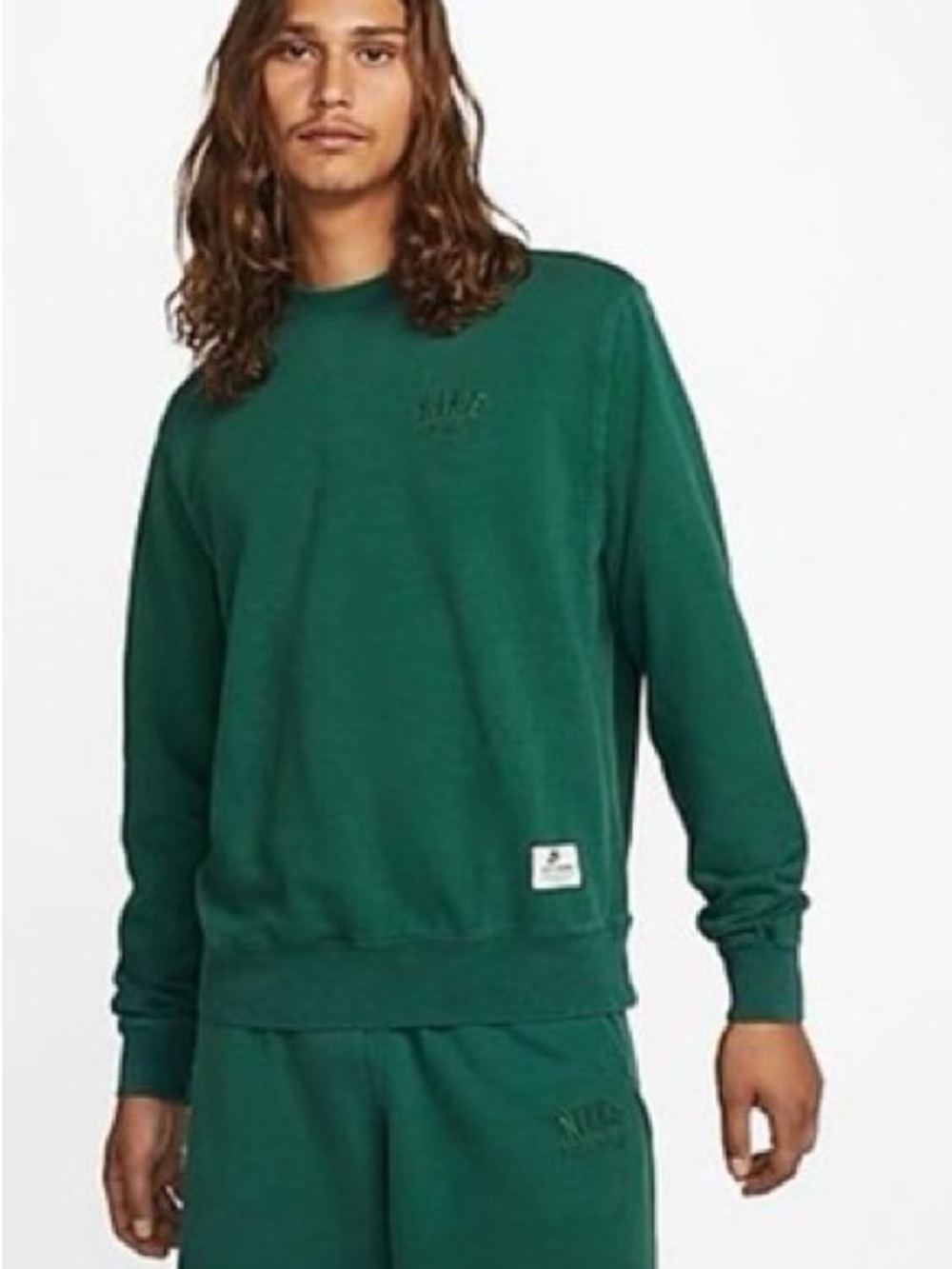 Nike Mens Green French Terry Embroidered Logo Crewneck
Sweatshirt Large